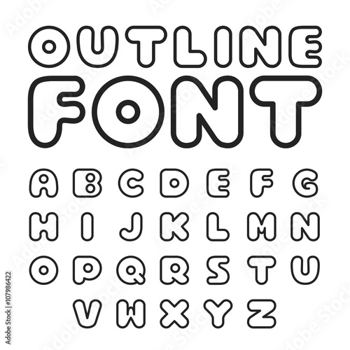 Outline font. Round shaped sans serif linear font. Modern line vector font