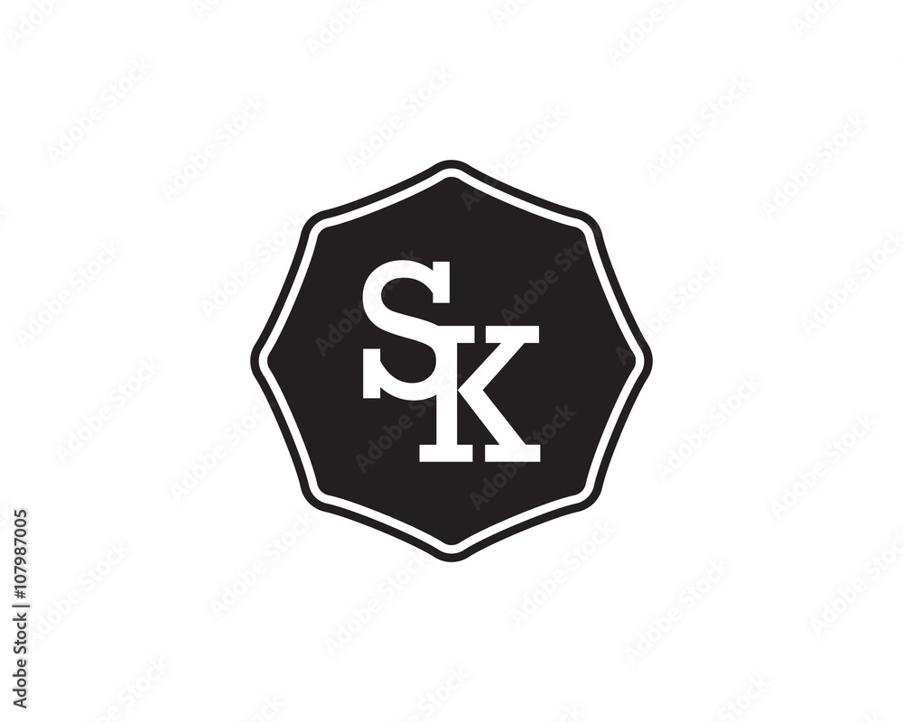 SK retro initial monogram letter logo. vintage label typography ...