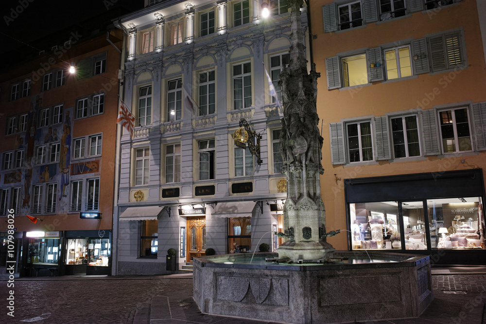 Night photos of old town of City of Lucern and Reuss River, Canton of Lucerne, Switzerland