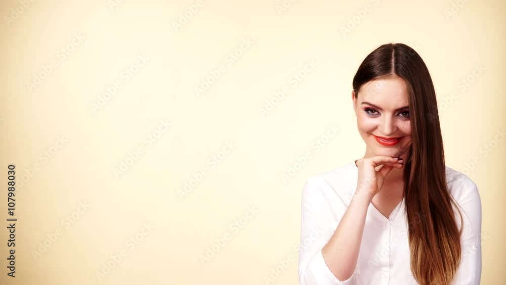 Woman charming girl long hair face makeup looking at camera 4K Woman charming girl long hair face makeup looking at camera 4K