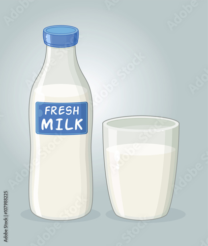 Bottle of Milk and a Glass of Milk Vector