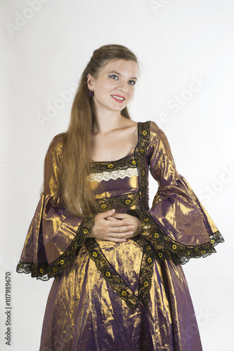 Venetian woman in studio in medieval dress