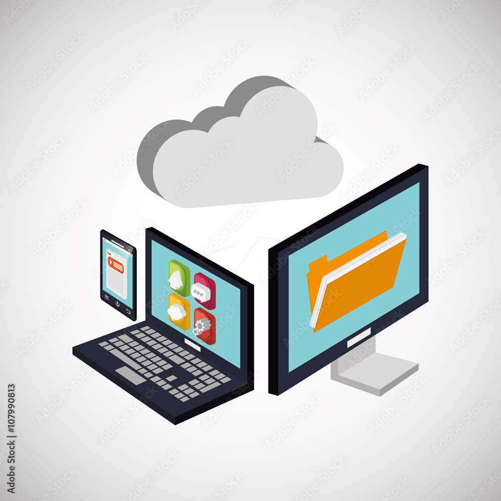 Icon of isometric computer and laptop, vector illustration Icon of isometric computer and laptop, vector illustration