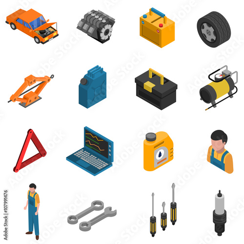 Car Service Isometric Isolated Icon Set
