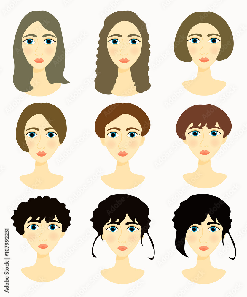 faces of women, girls darkened hair illustration faces of women, girls darkened hair illustration