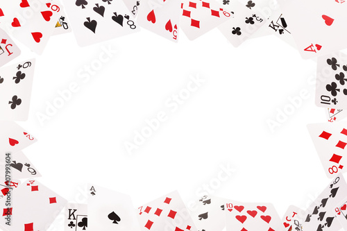 Frame of playing cards on a white background