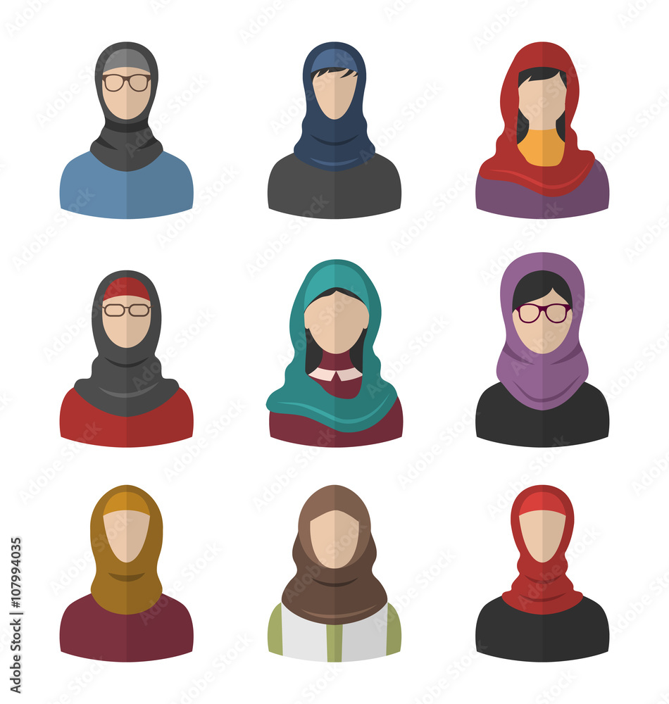 Set Arabic Women, Heads and Headscarf Set Arabic Women, Heads and Headscarf