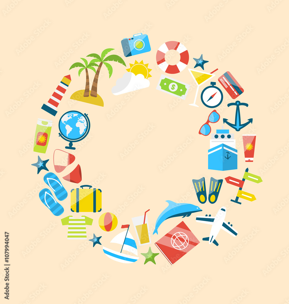 Flat Modern Design Collection Icons of Travel on Holiday Journey Flat Modern Design Collection Icons of Travel on Holiday Journey