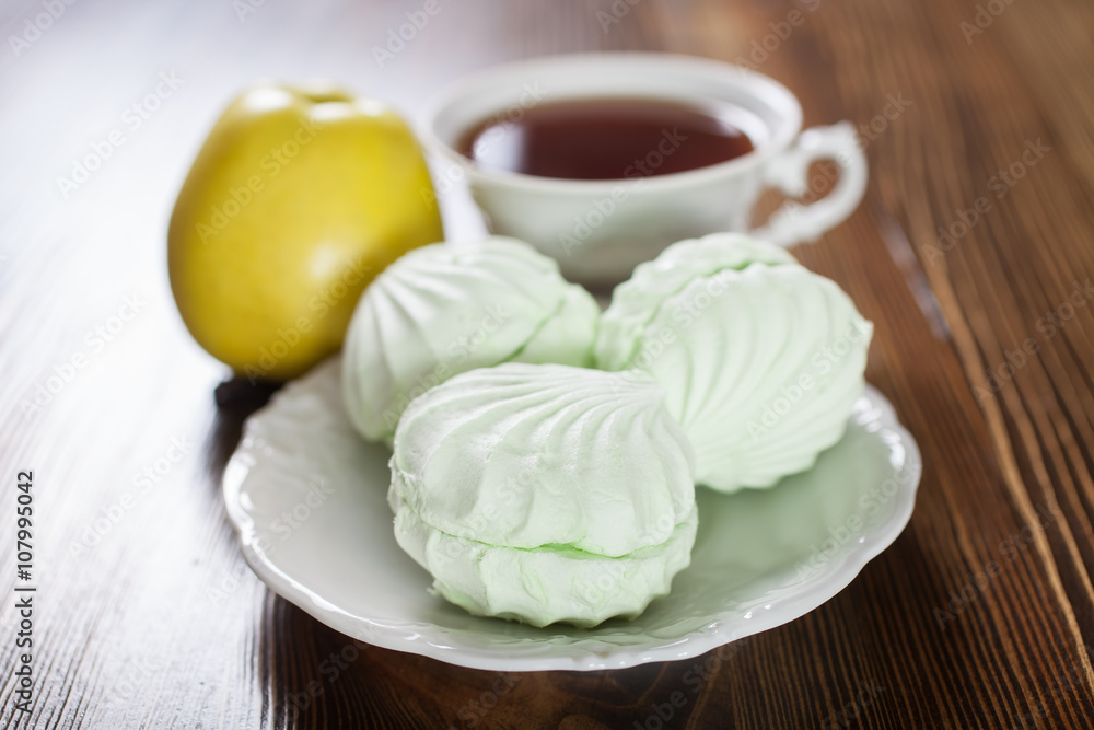 apple marshmallows, selective focus apple marshmallows, selective focus