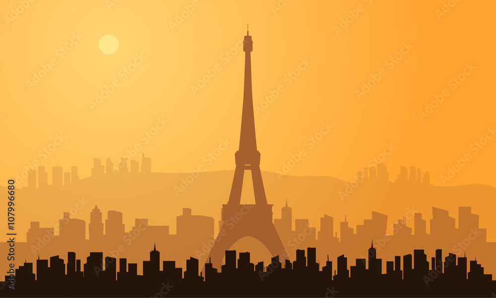 silhouette of paris city