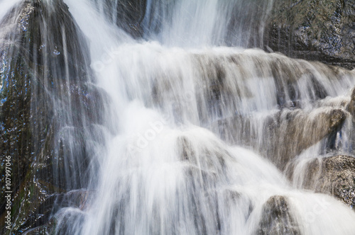 Detail waterfall in Vallee des Couleurs. National Park Cascades. Mauritius Island