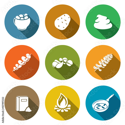Potato products Icons Set. Vector Illustration.