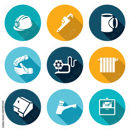 Work plumber at home Icons Set. Vector Illustration.