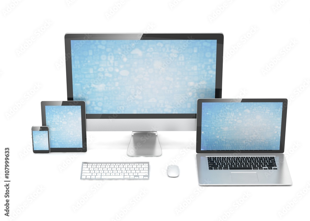 Ultimate web design, laptop, smartphone, tablet, computer, display. 3d rendering. Ultimate web design, laptop, smartphone, tablet, computer, display. 3d rendering.