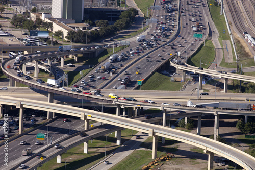 Transportation: Aerial View of freeway overpass system in Dallas Texas