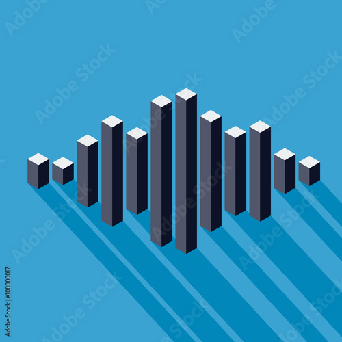 Flat isometric music wave icon made of peak lines