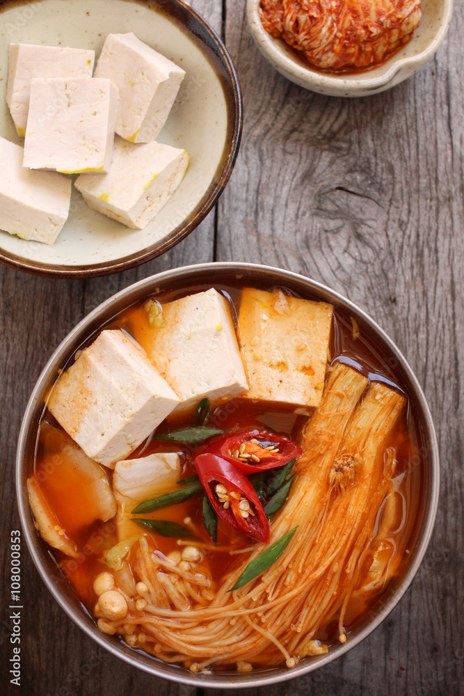 Korean tofu soup with kimchi