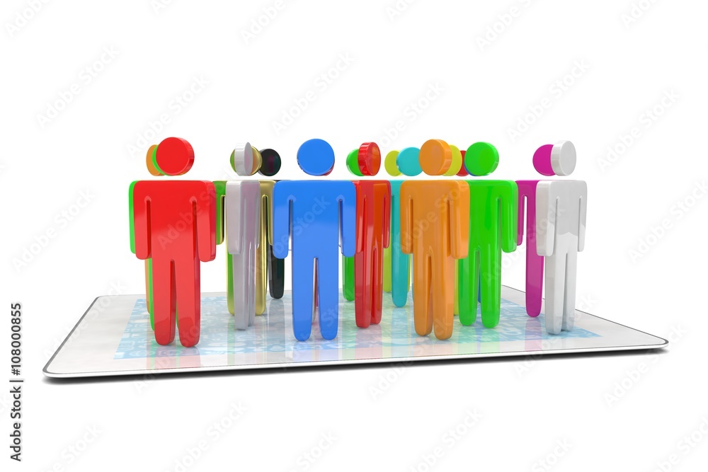 group of people figures on tablet PC. 3d rendering. group of people figures on tablet PC. 3d rendering.
