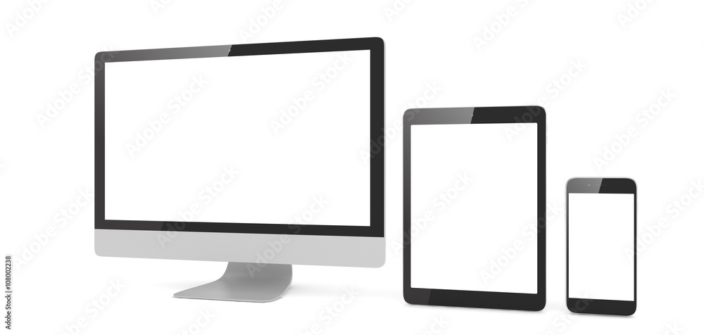 Responsive web design, laptop, smartphone, tablet, computer, display. 3d rendering. Responsive web design, laptop, smartphone, tablet, computer, display. 3d rendering.
