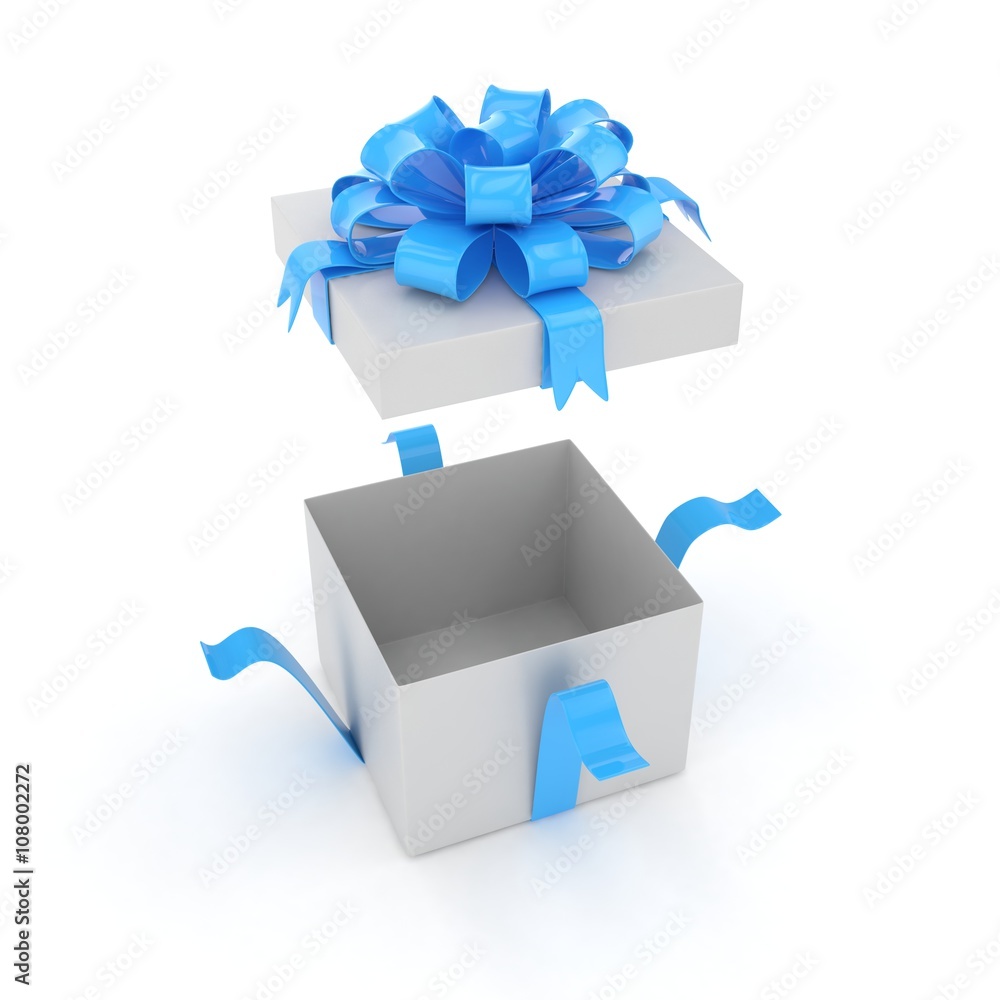 open gift box with bows isolated on white. 3d rendering. open gift box with bows isolated on white. 3d rendering.