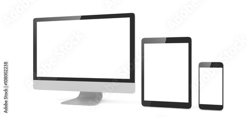 Responsive web design, laptop, smartphone, tablet, computer, display. 3d rendering.