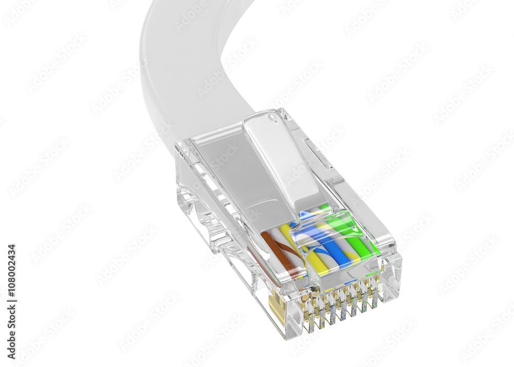 wire rj-45 on a white background, isolated. 3d rendering. wire rj-45 on a white background, isolated. 3d rendering.