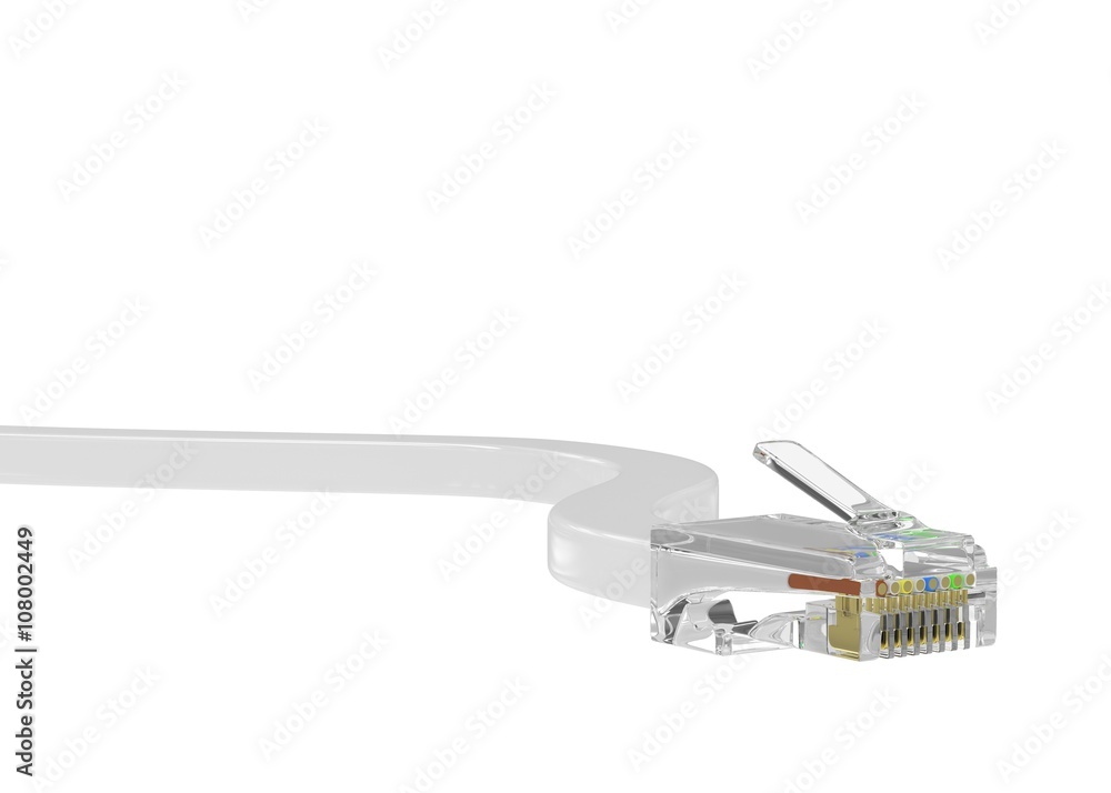 wire rj-45 on a white background, isolated. 3d rendering. wire rj-45 on a white background, isolated. 3d rendering.