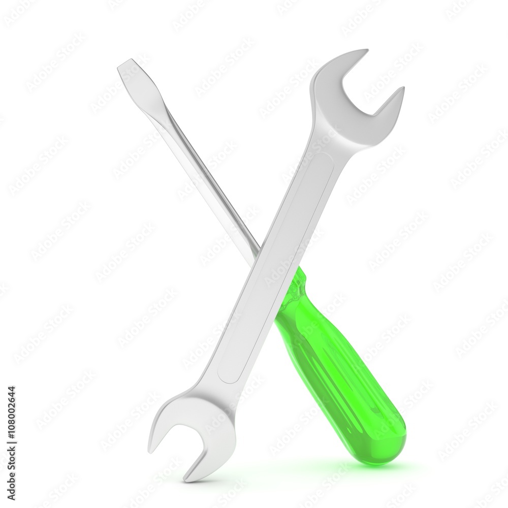 3D Illustration Wrench and screwdriver, service concept 3D Illustration Wrench and screwdriver, service concept