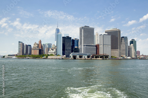 lower Manhattan in New York City showing the new World Trade Center Freedom Tower   