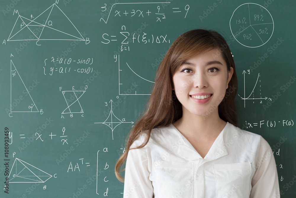 beautiful girl teacher with green blackboard beautiful girl teacher with green blackboard