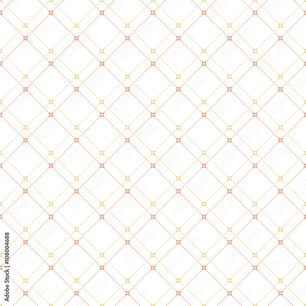 Naklejka premium Geometric repeating ornament with golden and pink diagonal dotted lines. Seamless abstract modern pattern