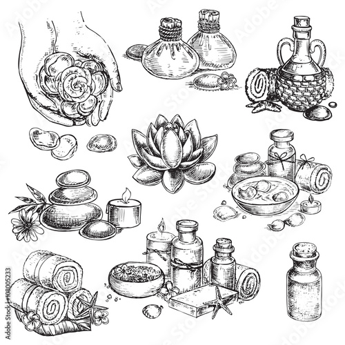 hand drawn sketch illustration spa collection
