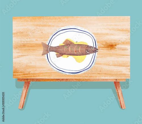 魚料理とテーブル