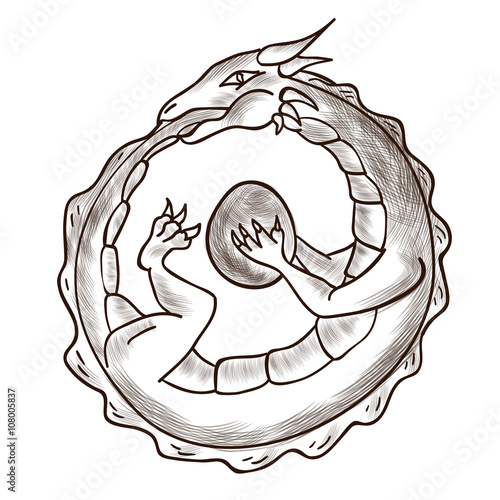 Uroboros sketch snake biting it's tale. Ancient alchemical symbol
