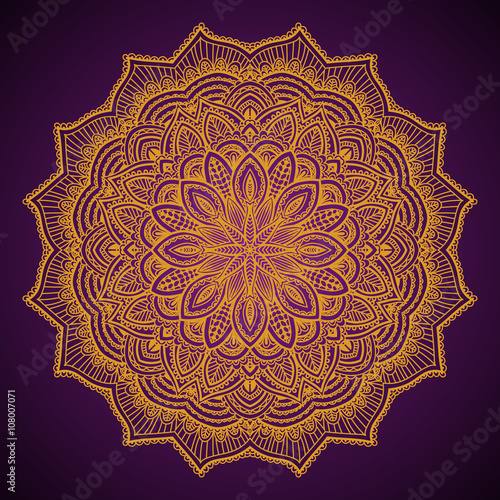 Ornamental round lace pattern, circle background with many details, looks like crocheting handmade lace, lacy arabesque designs. Orient traditional ornament.