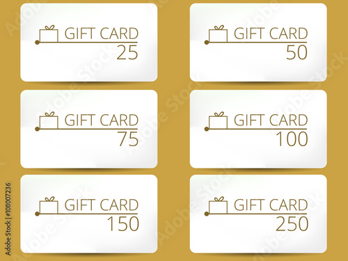 Gift card with a gift box. Set of vector illustrations.