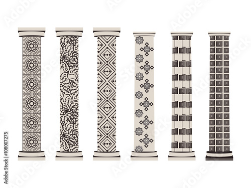 Column. Doric, Roman style. Set of columns. Vector illustration.