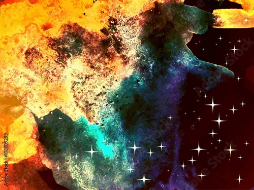 Obraz na płótnie Streszczenie kolorowe tło. Akwarela kosmos z gwiazdami. Ilustracji wektorowych