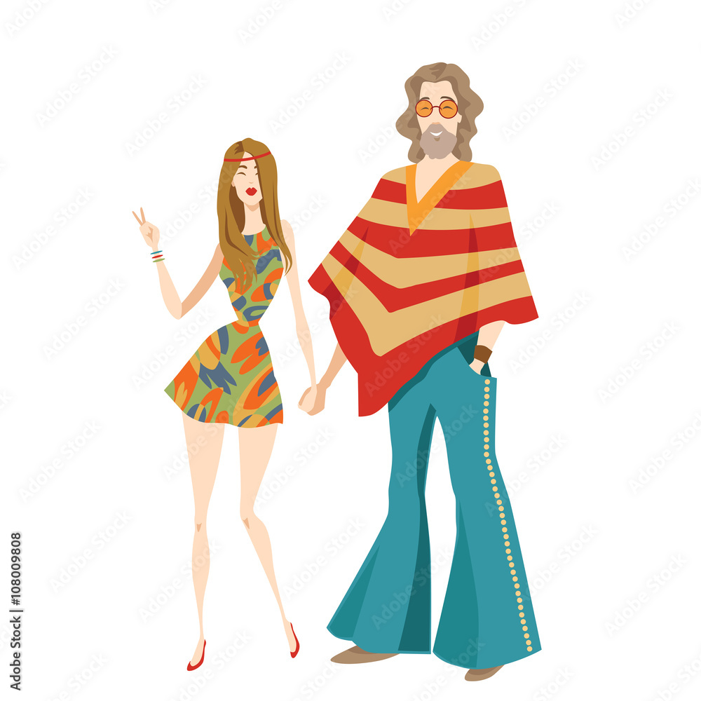 Vector illustration of two hippies