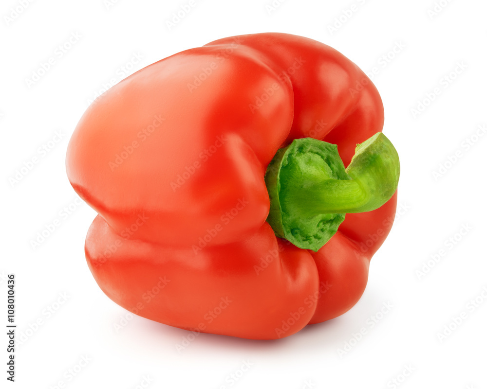 Red fresh bulgarian paprika pepper isolated on white background. Sweet natural pepper. Organic vegetable vegetarian food. Fresh grown red plant. Clean organic paprika pepper. Closeup isolated object. Red fresh bulgarian paprika pepper isolated on white background. Sweet natural pepper. Organic vegetable vegetarian food. Fresh grown red plant. Clean organic paprika pepper. Closeup isolated object.