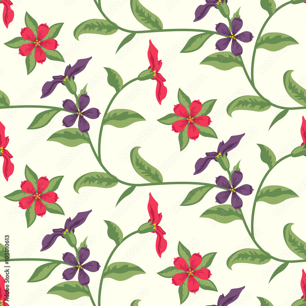Floral Seamless Vector Pattern Design Purple Red