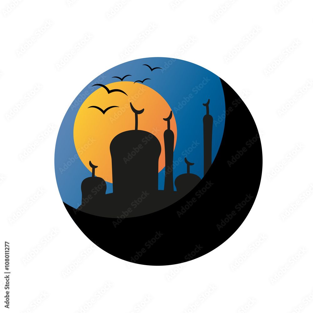 silhouette of mosque or Masjid on moon background