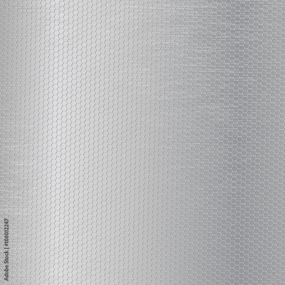 Metal brushed background with hexagon holes. Metal brushed background with hexagon holes.