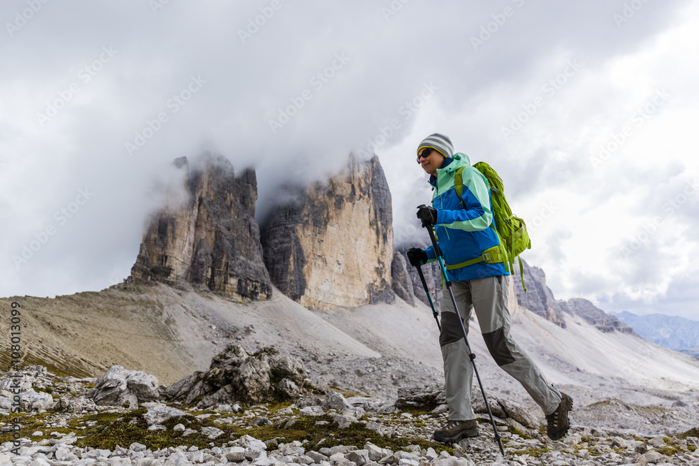 Hike mountain in the Dolomites, the trail Tre Cime di Lavaredo

