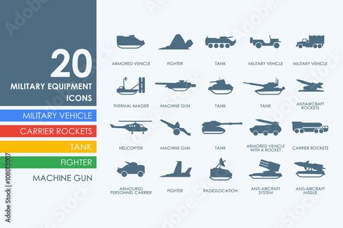 Set of military equipment icons