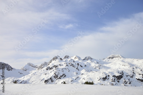 Winter snow covered mountain peaks in Europe
