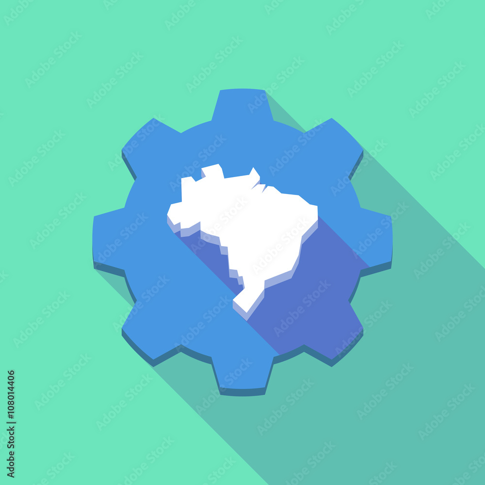 Long shadow gear icon with  a map of Brazil