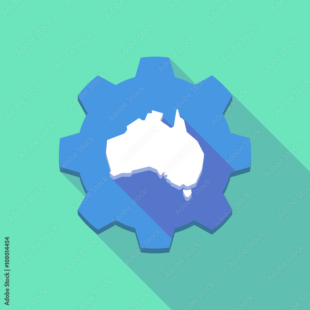 Long shadow gear icon with a map of Australia Long shadow gear icon with a map of Australia
