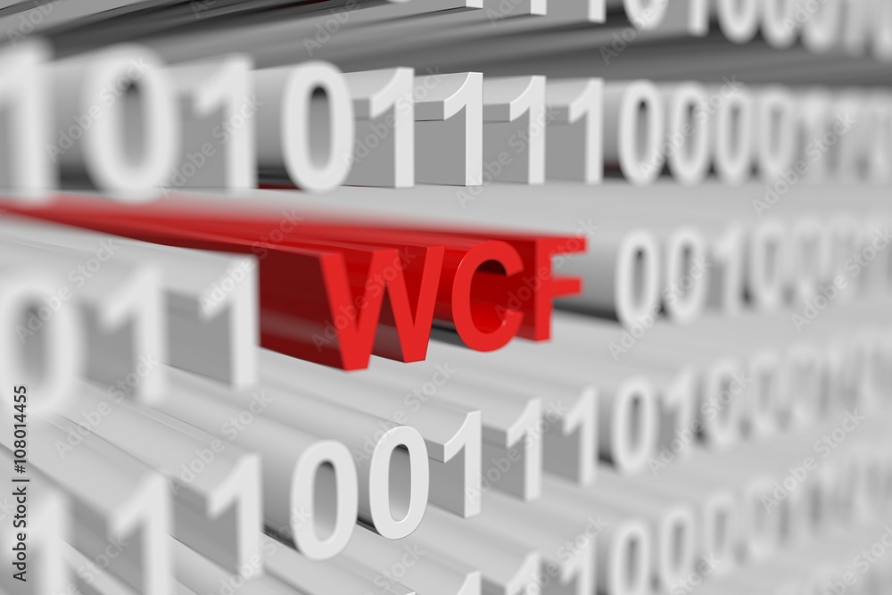 WCF in binary code with blurred background 3D illustration