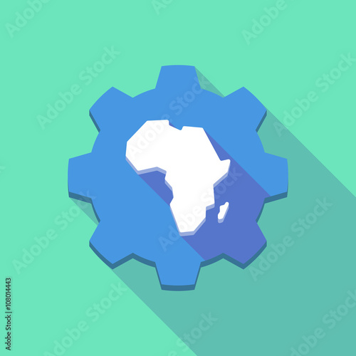 Long shadow gear icon with a map of the african continent